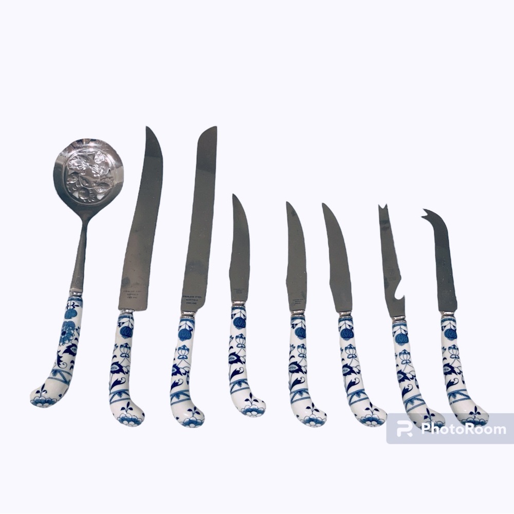 Vintage House of Prill England Cutlery Serving Set Porcelain Stainless Steel